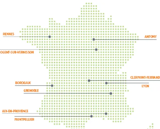 Figure 1:Les 9 centres d'Irstea