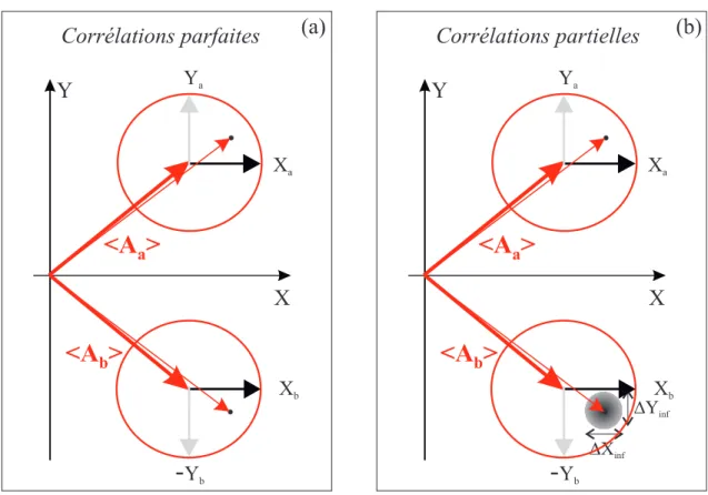 Fig. 1.6 – (a) Faisceaux EPR : la mesure de l’une des quadratures du faisceau a donne avec certitude la valeur de la quadrature correspondante du faisceau b