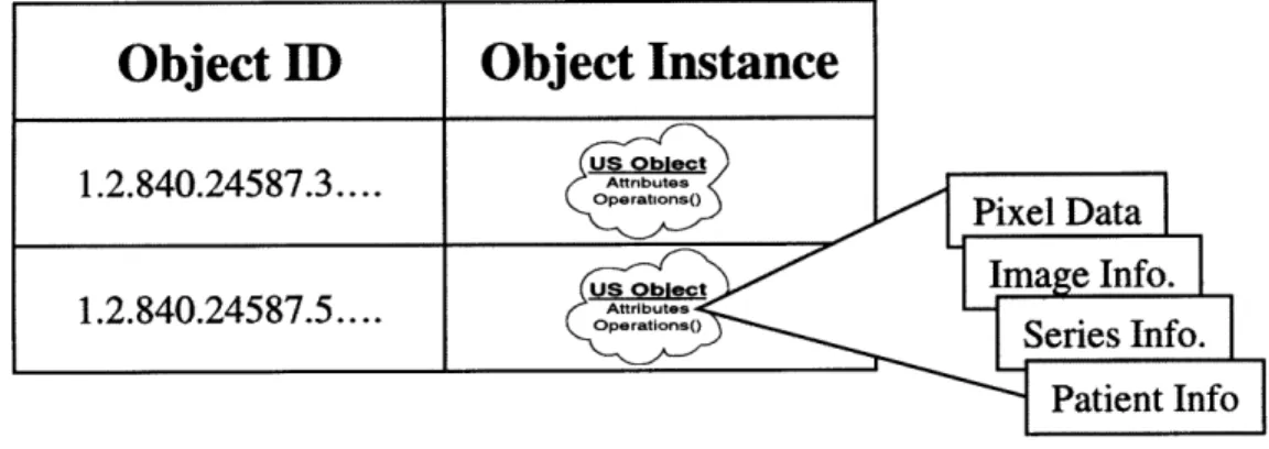 Figure  3-3  An  example  schema  showing  how  opaque  data  types  can  be  used  to represent the DICOM ultrasound CIOD.