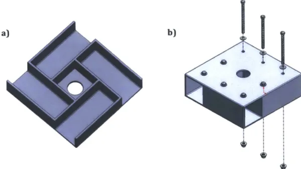 Figure 8: CAD  design of welded steel  rotational  cage.  (a)  The original design  required welding  all of the side plates to the base  plate and (b)  attaching a  top cover  using bolts  (not pictured)  in order to make welding possible.
