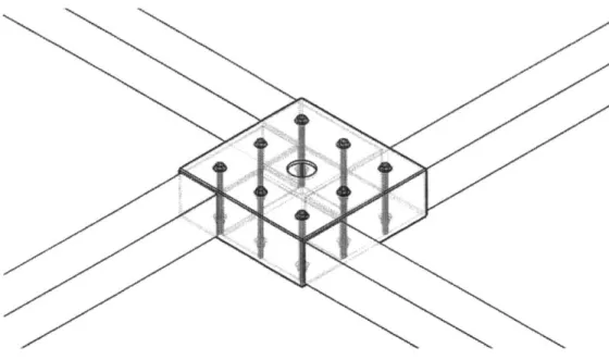 Figure 9: CAD  diagram of central  rotational  cage with bolt placement.  Bolts prevent the beam  from pivoting within  the central cage.