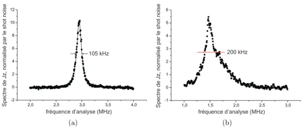 Fig. 2.4 – Spectre des fluctuations de J z , normalis´e par le shot noise. RBW : 30 kHz.