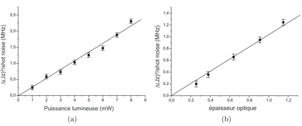 Fig. 2.6 – Variance de J z , normalis´ee par le shot noise. RBW : 30 kHz. VBW : 30 Hz.