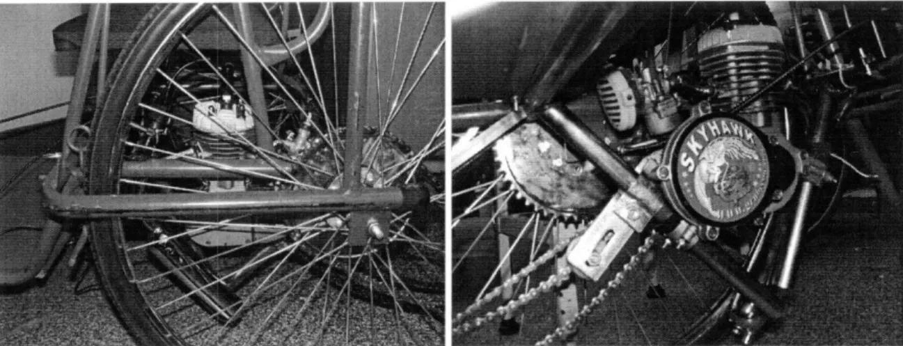 Figure 8:  Two  views  of the  motor assembly. The  first  shows  the  ability of the wheel  to hide the motor, in order to deter  theft