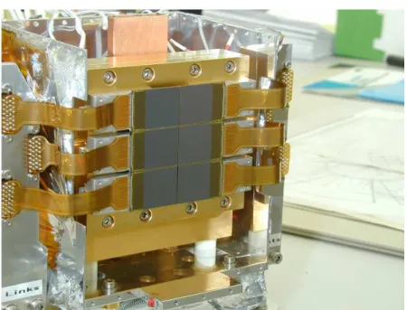 Figure 3.13 – Photo of the CCD detector array. The read-out connections are visible at the external side of each chip.