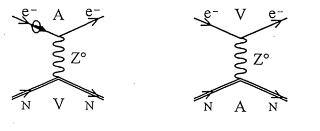 FIG. 2.8:  A  gauche,  effet  PV  indépendant  du  spin  nucléaire:  couplage  électron-Z 0 axial