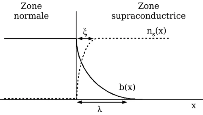 Fig. 1.14 : Schéma d’une interface entre une zone normale et une zone supra- supra-conductrice.
