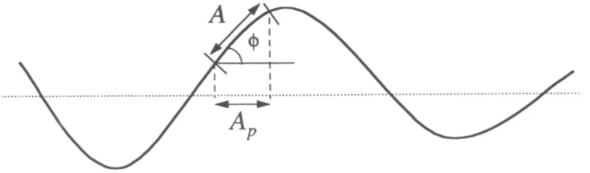 Fig. I.11 – Schéma indiquant l’aire réelle de la membrane et l’aire projetée, dans le cas d’une membrane fluctuante (d’après [Manneville, 1999])