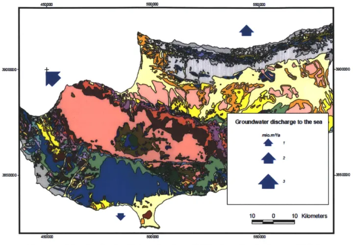 Figure  4:  Map  showing  localized  estimations  of  SGD  from  the  GRC  report  (Udluft 2004)