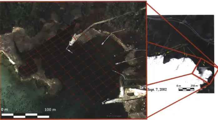 Figure  7:  Grid  was  drawn  over  area  of  interest  using  Google  Earth.  Latitudinal  and longitudinal  coordinates  of each  point  of intersection  on the  grid  were recorded  and used to  determine  measurement  locations  during  field testing