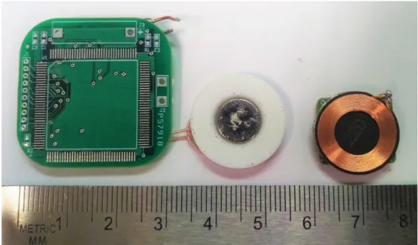 Figure 2-11: Implant PCB. Previous design with external coil attached (left). This work (right).