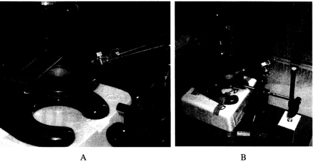 Figure 5: Picture  of needle  and microscope:  A)  Microscope  stage  and needle B)  Overall view.