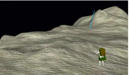 Figure 1-2: MAJIC at an asteroid. This screen-shot from a human simulation trial of the MAJIC system conducted at NASA JSC in 2014 depicts the MAJIC system transporting an astronaut near the surface of an asteroid