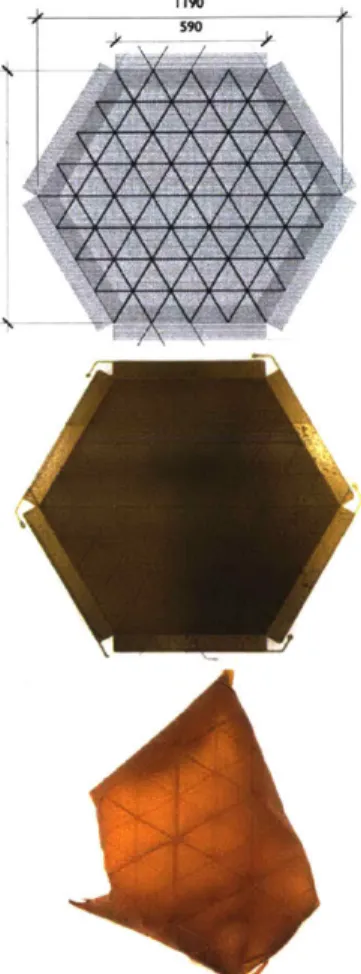 Figure  23a  shows  2  triangular  samples  printed  on  a  curved  mold, with  identical  global  geometry  but  different  local  toolpath  geometry that  result  in  varying  capability  to  retain  the  mold's  curvature,  where the  long  line  toolpa