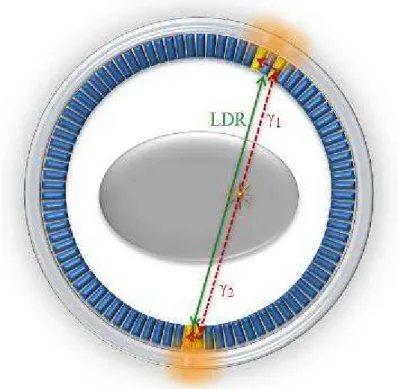 Figure I.21 : Erreur d'emplacement de la LDR due aux interactions Compton du photon γ dans les  cristaux du détecteur 