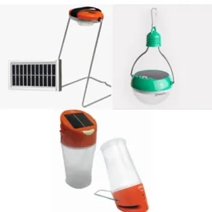FIGURE 2. Clockwise from top left: Greenlight Planet Sun King Pro, Nokero N200, D. Light S10