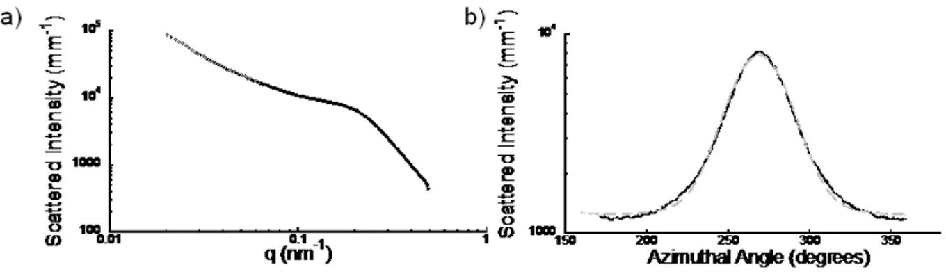 Figure 11: a) Profil radial (selon la ligne pointillée de la figure 10) b) Profil azimuthal (selon l'arc en tirets de la  figure 10)