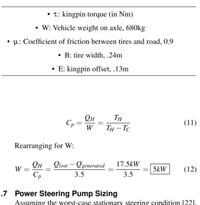 TABLE 4. Assumptions to calculate the torque requirements for power steering [22]