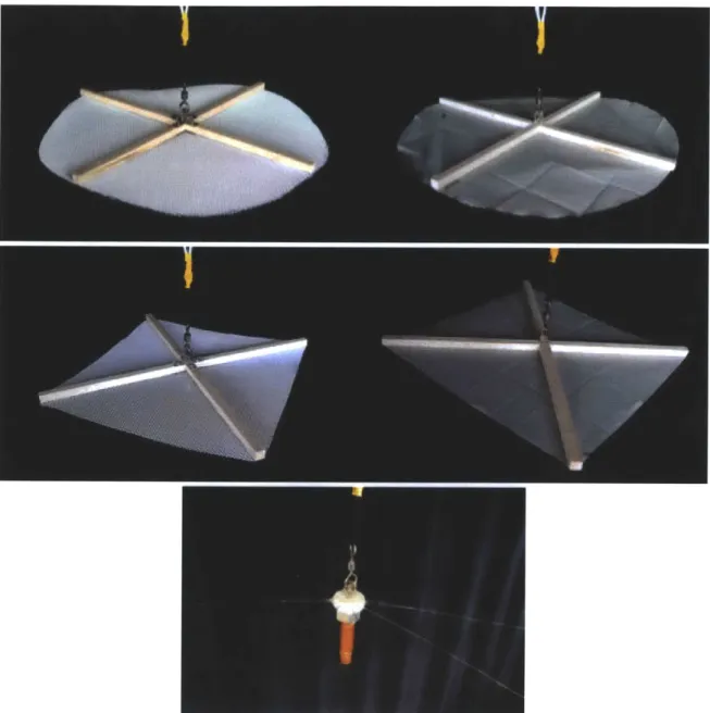 Figure  22:  Ground  plane prototypes from  left to  right going  down:  mesh circle, fabric circle, mesh  square, fabric square,  and  &#34;spider&#34;