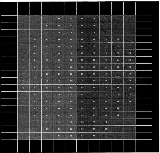 Figure 4-2 - Four quadrants  each with  a different hole diameters:  8 im  holes (red),  6ptm  holes  (orange),  4pm  holes (green) and  no holes (blue).