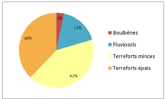 Figure 9 : Répartition des différents sols sur le BVE en pourcentage
