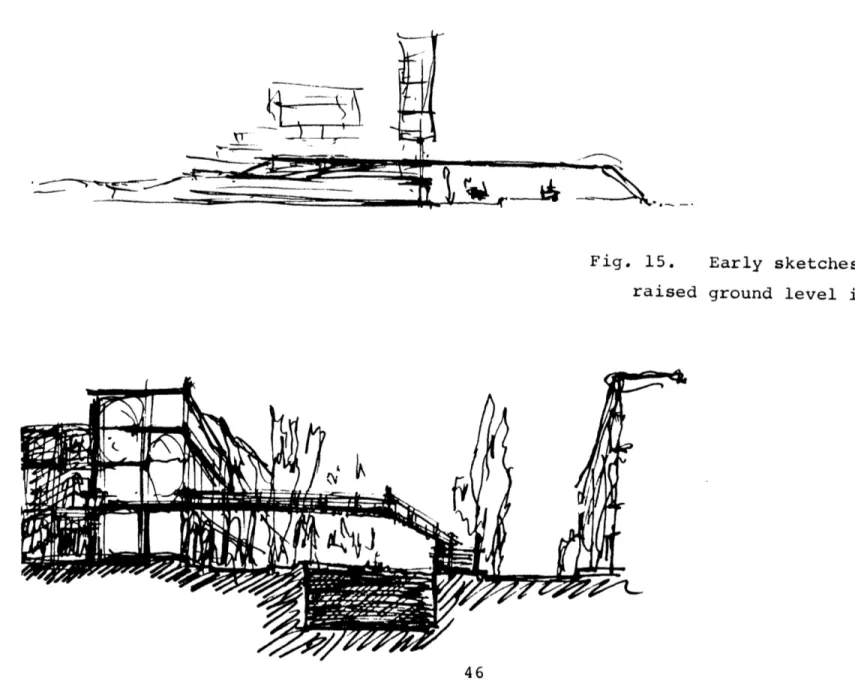 Fig.  15. Early  sketches  of raised  ground  level  idea