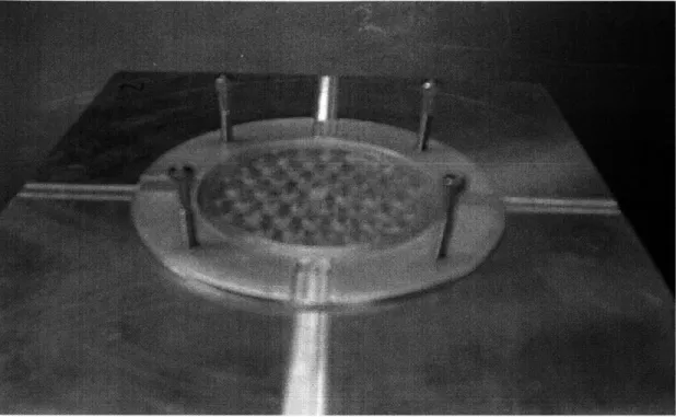 Figure  2.3:  Picture  of the  aluminum ring lifting  a transparent perforated  disc  , as  a result  of tightening four screws