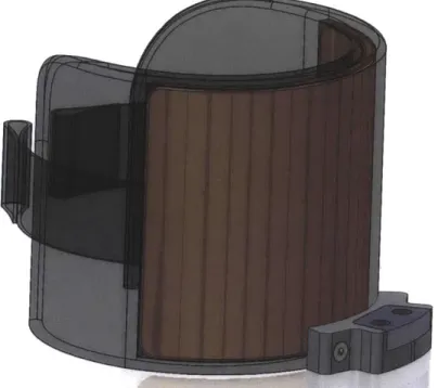 Figure  9: Computer  rendering of the upper arm cuff.  In the top image  the neoprene has been  made transparent to  show the  placement  of the  plastic  core.