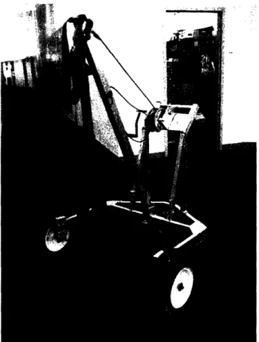Figure  9:  Mockup  of  the  Winch  Model  which  involved  aluminum  frame,  wheels,  a boom, a winch and a strapping system.