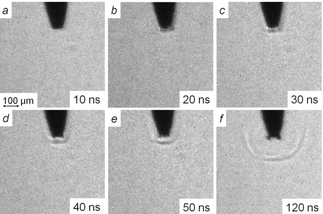 Figure 4.5 Initiation and development of slow ‘bush-like’ mode at 10 kV on Ø60 µm  tip