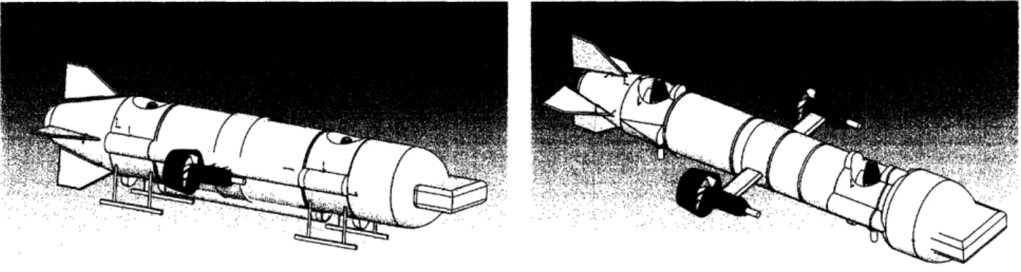 Figure 6. Solidworks  model  of AUV  Concept  1.  Figure  7.  Solidworks model  of AUV Concept 2 These concepts meet the three design goals  of using the blazed  array  sonar,