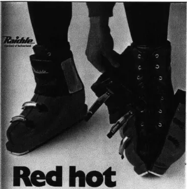 Figure 4:  An ad  for the  Raichie &#34;Red  hot&#34;  boot that featured hard  plastic around the foot with stiff leather providing the flex