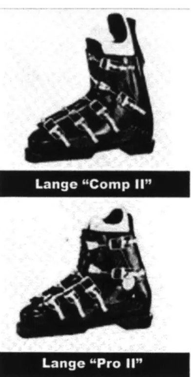 Figure 5:  Lange Comp  I  and Pro  Ii, with the Pro being one of the first boots to be cut higher above the ankle, were  released for the 1971/1972  ski season