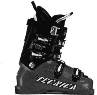 Figure 8:  A modern  ski boot made specifically for racing by Tecnica.  The only visible difference between this and the Lange XL-R from  1982 is the strap around the top of the
