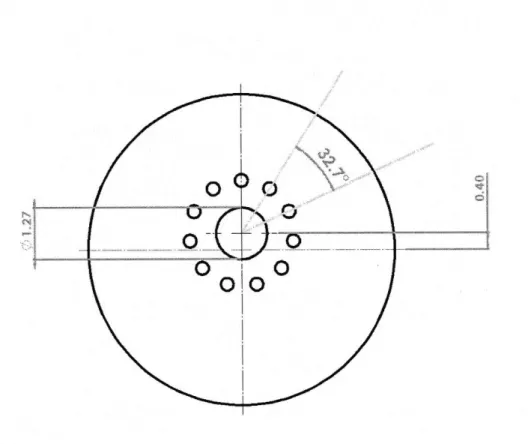 Figure  2-5:  A  drawing of the disk indicating placement of the 1/2 inch hole (center at 02) as well  as the secondary holes