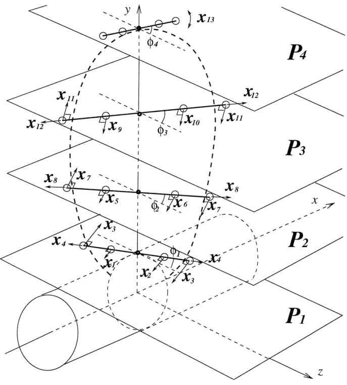 Figure  4-5:  Initial  B-spline  polygon  vertices,  design  variables,  and  vertex  movement (4  x  4  vertices)