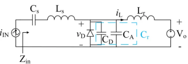 Figure 1.   Class E resonant rectifier driven by a current source. In this model,  intrinsic capacitance 