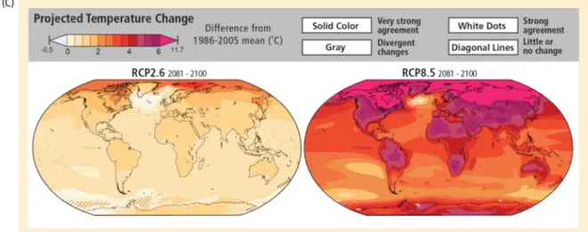 Figure 1: Prédiction sur l'évolution du climat d'ici 2100 (IPCC, 2014) 