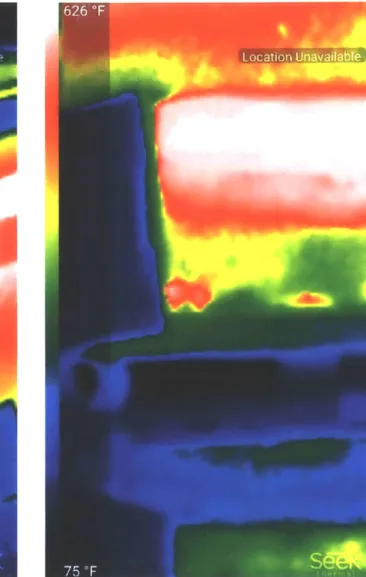 Figure 3-2a:  Thermal  image  of max  handle and  side temps.  Figure  3-2b:  Thermal  image of max  base  and  foot  temps
