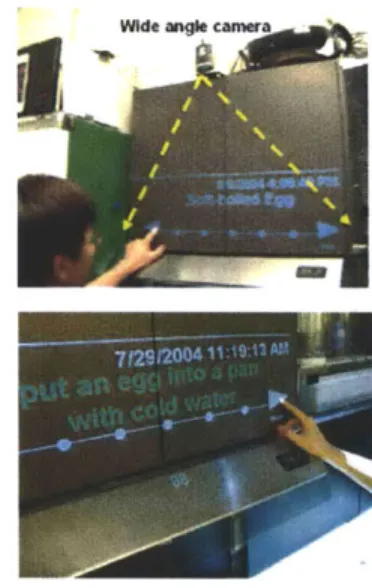 Figure  3. Virtual  Recipe  projected onto  the cabinets  and  Rangefinder temperature on the hood.