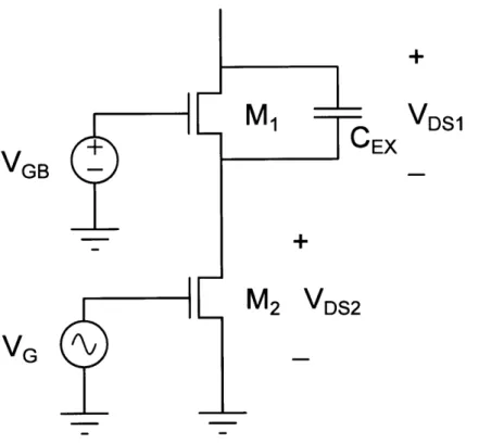 Figure  3.5:  Additional  capacitance  across  Mi  can  address  issues  of  unequal  voltage  sharing and  lossy  transition  state  for  a  cascode  device.