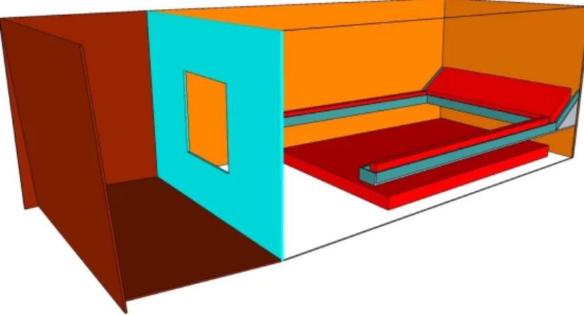 Figure 3.4 – Schéma de la maquette du LIMSI. La salle principale est aménagée avec des balcons.