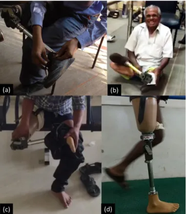 Figure  7.    USERS  WEARING  ROTATORS  PERFORMING  A  VARIETY  OF  TASKS  INCLUDING  (A)  TYING  SHOES,  (B)  SITTING CROSS LEGGED, (C) PUTTING ON PANTS, AND (D)  WALKING 