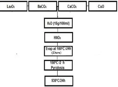 Figure III.3: Nouvelle Approche pour la préparation de LaBaCaCu 3 O y par la décomposition des  nitrates