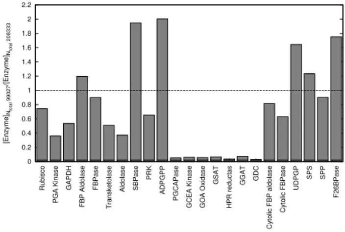 Figure 2: Comparison among the Pareto-optimal re-engineering candidate B (that uses a total  con-centration of Nitrogen equal to 99 g l −1 ) and the natural leaf (whose total concentration of  Nitro-gen is 208 g l −1 )