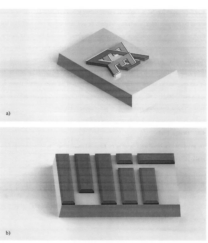 Figure  4:  a)  rectangle  shape  with  EECS  logo  b)  MIT  logo  with  same  base  dimension  as  part  a