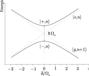Figure I.17 – Énergie des états habillés de la n e multiplicité en fonction du désaccord atome/champ δ ramené à la pulsation de Rabi Ω n .