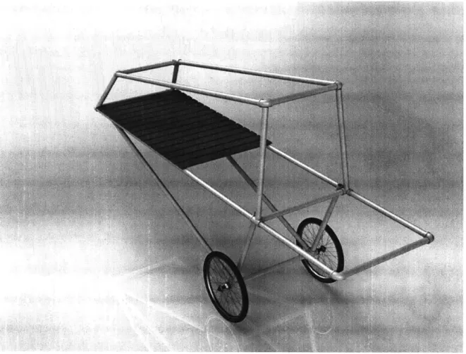 Figure  2-3:  The  fully  constructed  water  cart,  featuring  wooden  slats  for  water storage in  the  back.