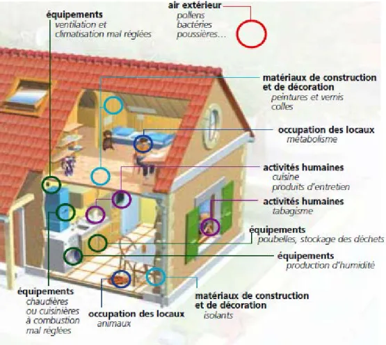 Figure 2: Sources de pollution à l’intérieur des habitations [23] 
