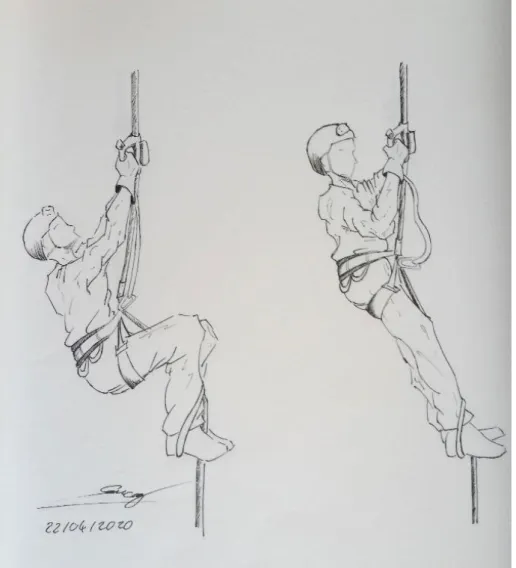 Figure  1  –  Illustration  du  procédé  de  remontée  sur  corde  employé  notamment  en  spéléologie